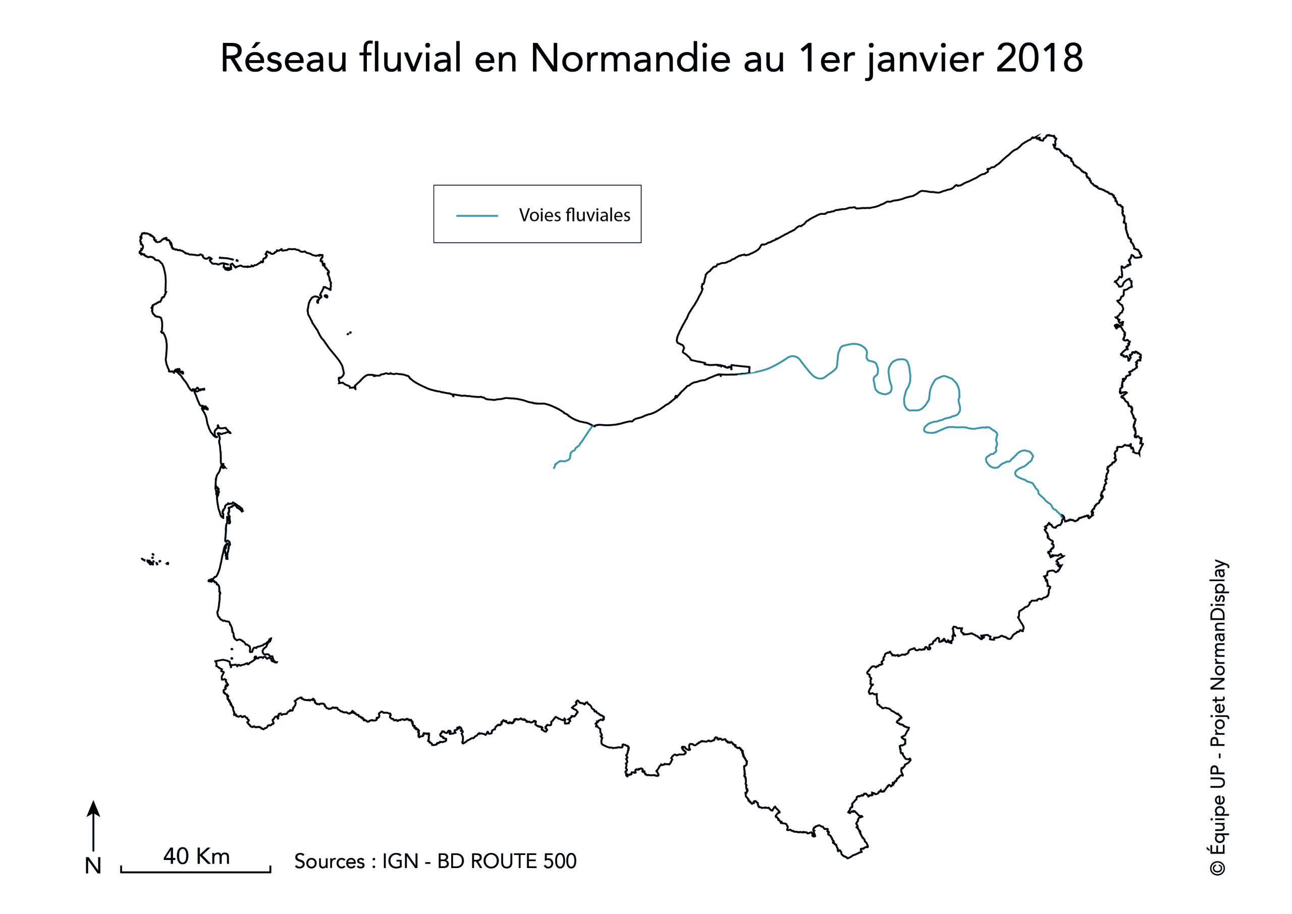 Carte représentant le réseau fluvial en Normandie, 2018